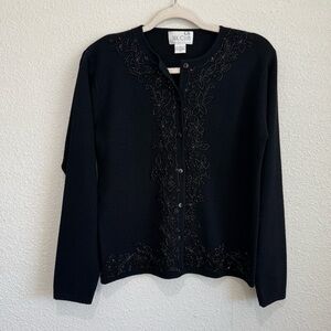 VTG Silk Club Womens Small Lambswool Beaded Button Up Cardigan Floral Fairy Boho